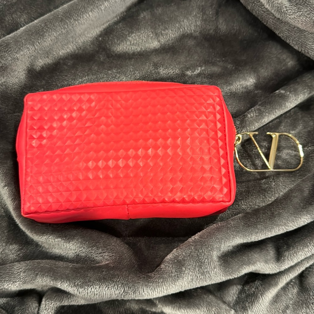 VALENTINO Red Mini Studded Pouch Coin Purse clutch Makeup Bag